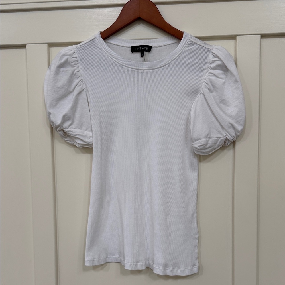 1. State White Puff Sleeve Crewneck Top Sz XS